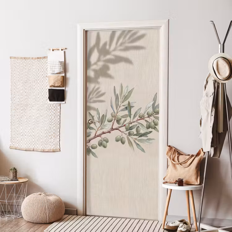 Olijftak - Bladeren - Natuur - Groen - Beige deurposter klein -sfeer6