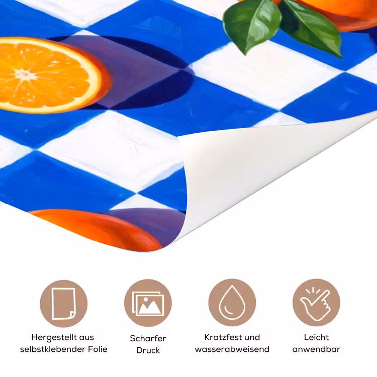 Türtapete - Orange – Kariert – Essen - Sinaasappel - Geruit - Eten deurposter klein