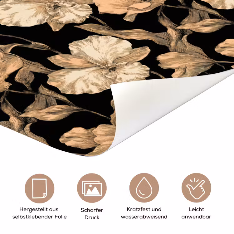 Orchideeën - Lijntekening - Patroon - Beige - Zwart deurposter klein 289 -tcloseup_DE