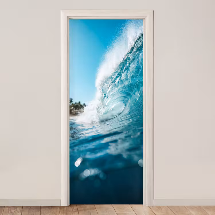 Oceaan - Golf - Strand - Natuur - Blauw deurposter klein -3d_beige