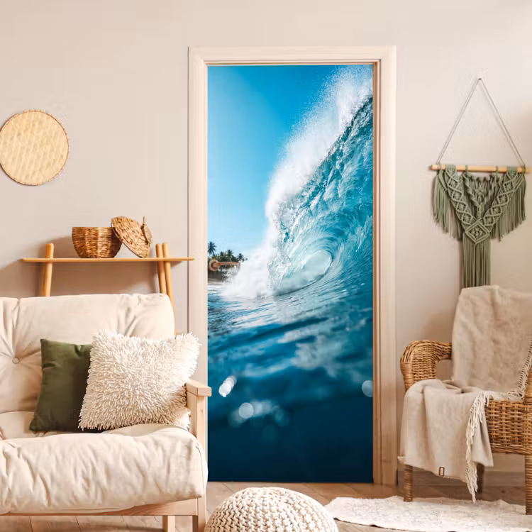 Oceaan - Golf - Strand - Natuur - Blauw deurposter klein -sfeer2
