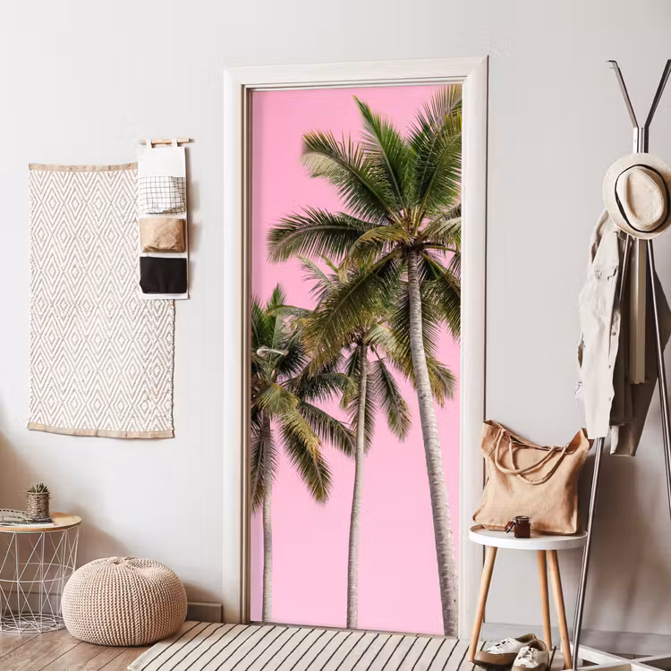 Palmboom - Tropisch - Pink deurposter klein -sfeer6