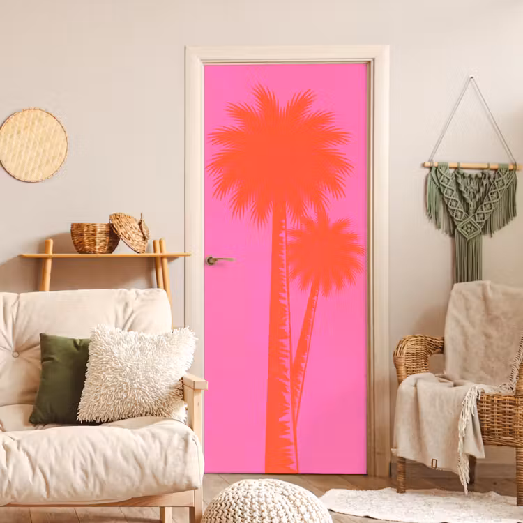Palmbomen - Modern - Roze deurposter klein -sfeer2