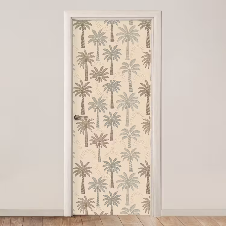 Palmbomen - Patroon - Tropisch - Beige deurposter klein -3d_beige