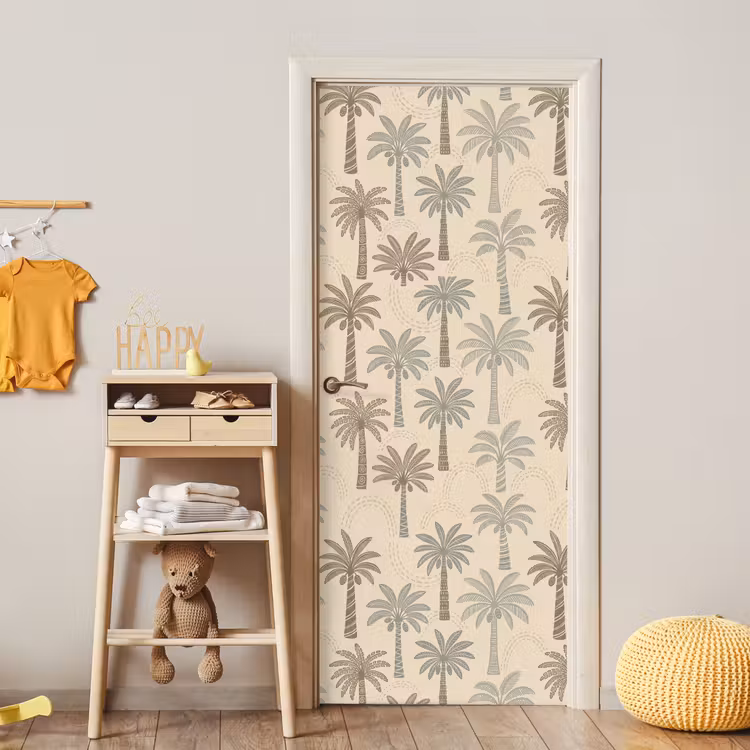 Palmbomen - Patroon - Tropisch - Beige deurposter klein -sfeer4