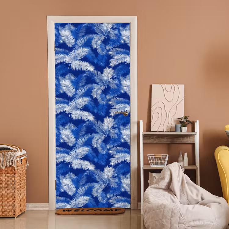 Palmblad - Patroon - Blauw deurposter klein 289 -sfeer1