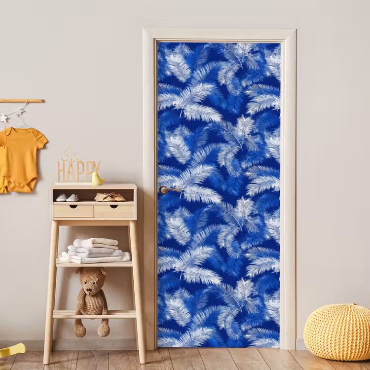 Palmblad - Patroon - Blauw deurposter klein 289 -sfeer4