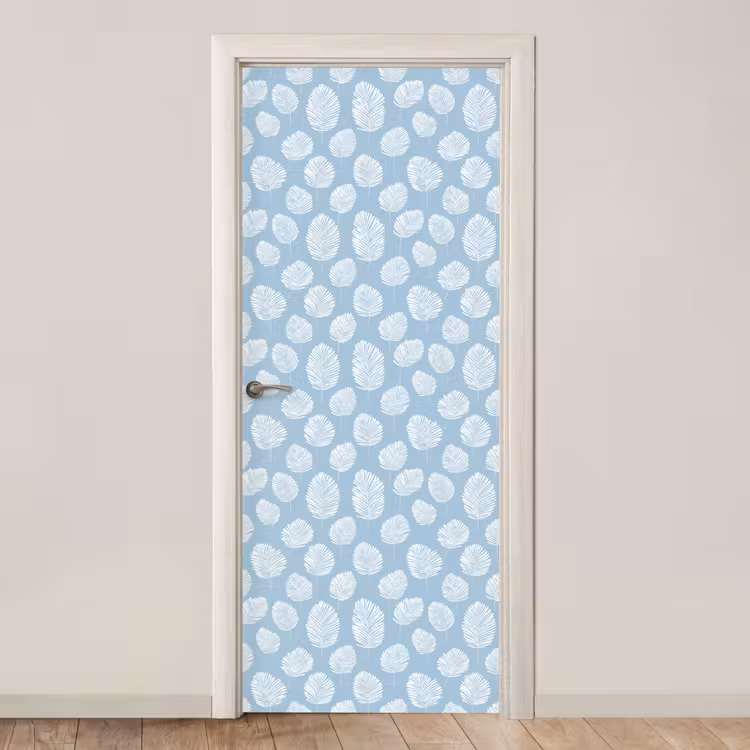 Palmbladeren - Naadloos - Patroon - Pastelblauw deurposter klein 289 -3d_beige