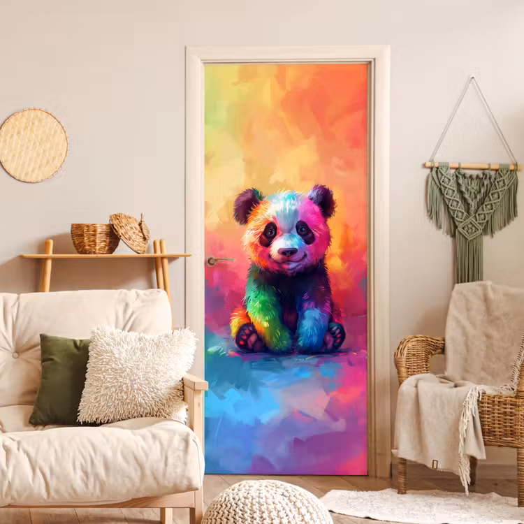 Panda - Dieren - Kleurrijk - Neon deurposter klein -sfeer2