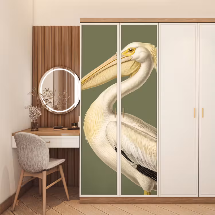Pelikaan - Wit - Vogel - Klassiek - Natuur deurposter klein -sfeer3