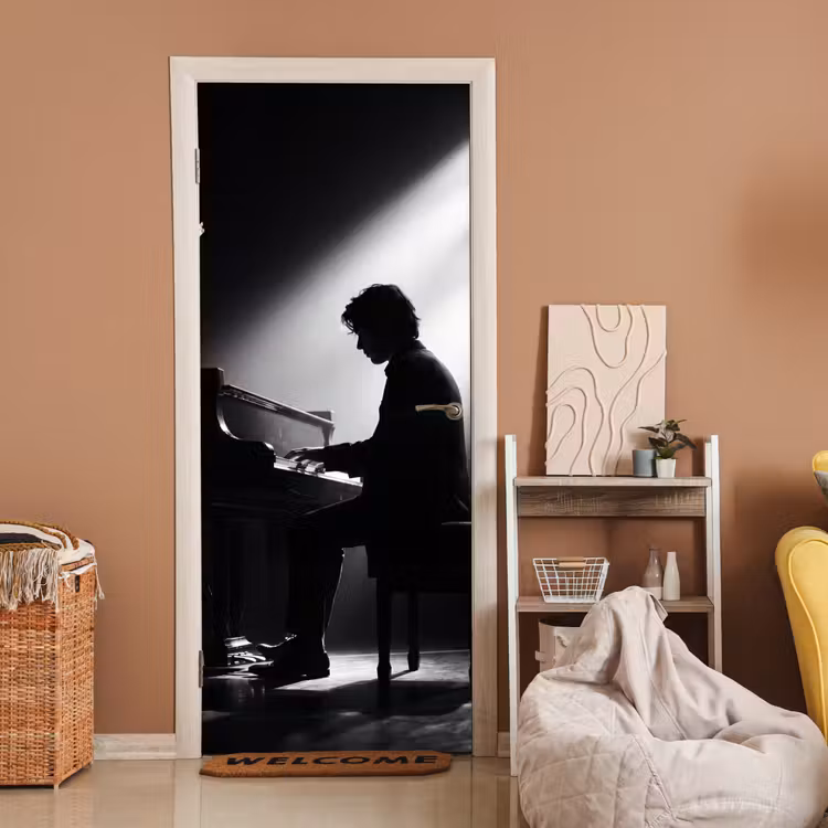 Persoon - Piano - Muziek - Zwart-wit - Podium deurposter klein -sfeer1