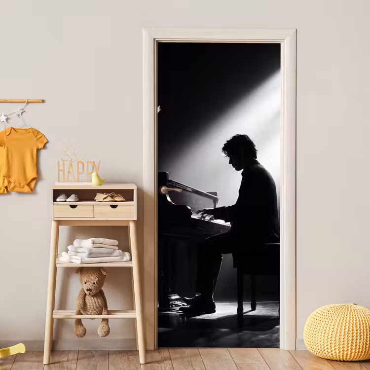 Persoon - Piano - Muziek - Zwart-wit - Podium deurposter klein -sfeer4