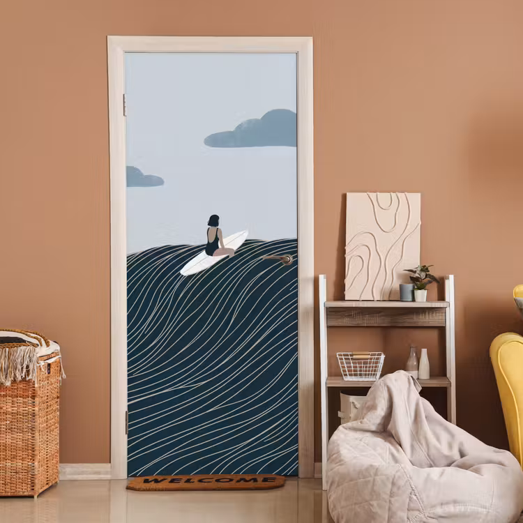 Persoon - Surfen - Oceaan - Natuur - Modern deurposter klein -sfeer1