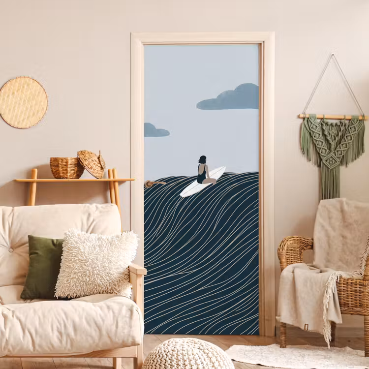 Persoon - Surfen - Oceaan - Natuur - Modern deurposter klein -sfeer2