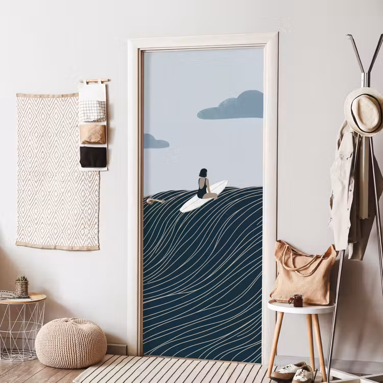 Persoon - Surfen - Oceaan - Natuur - Modern deurposter klein -sfeer6