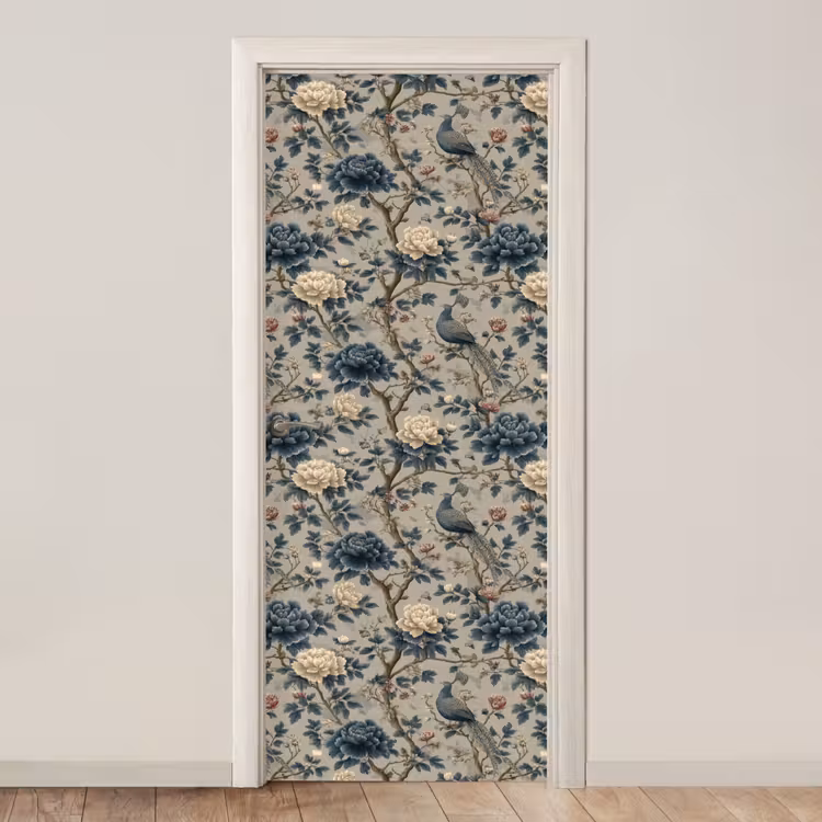 Pauw - Bloemen - Blauw deurposter klein 289 -3d_beige