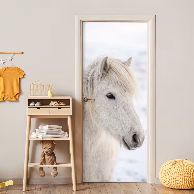 Paard - Kop - Winter - Dieren - Wit deurposter klein -sfeer4