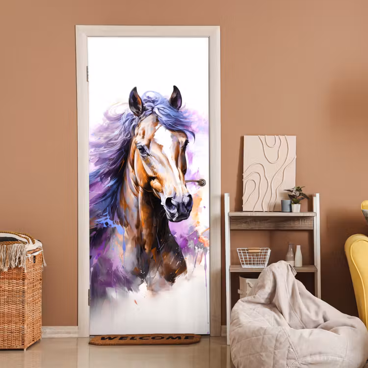 Paard - Dieren - Meiden - Paars - Bruin deurposter klein -sfeer1