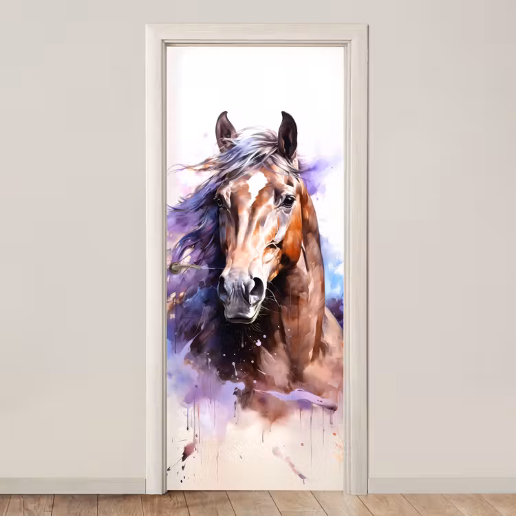 Paard - Dieren - Meisjes - Paars - Bruin deurposter klein -3d_beige