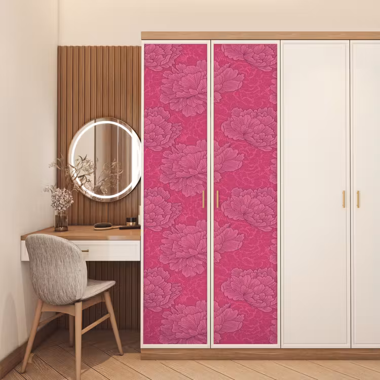 Pioenrozen - Energiek - Roze deurposter klein 289 -sfeer3
