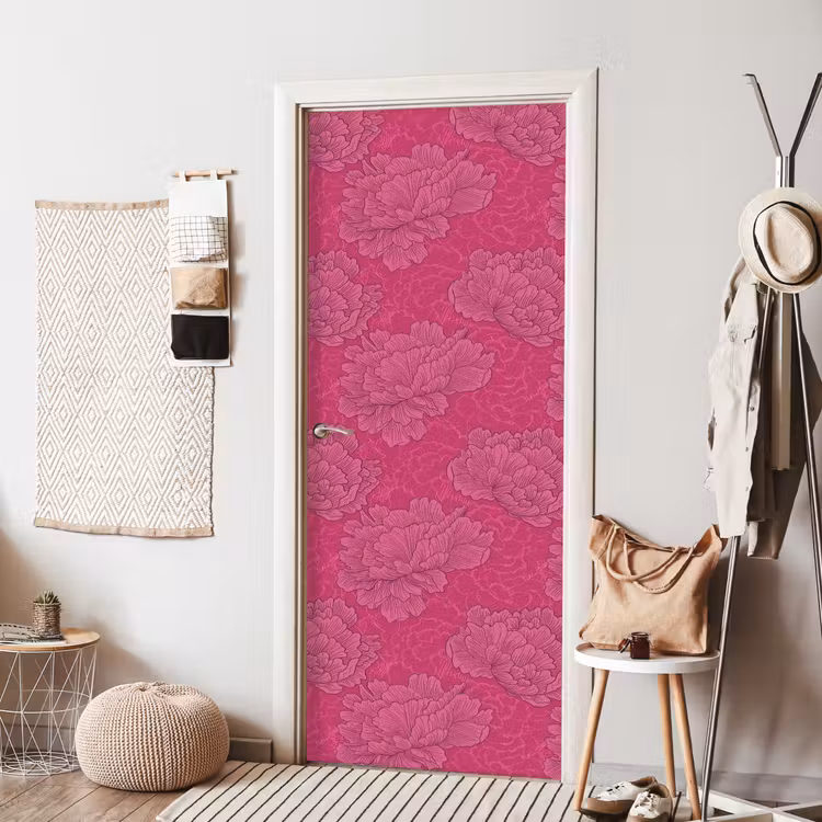 Pioenrozen - Energiek - Roze deurposter klein 289 -sfeer6