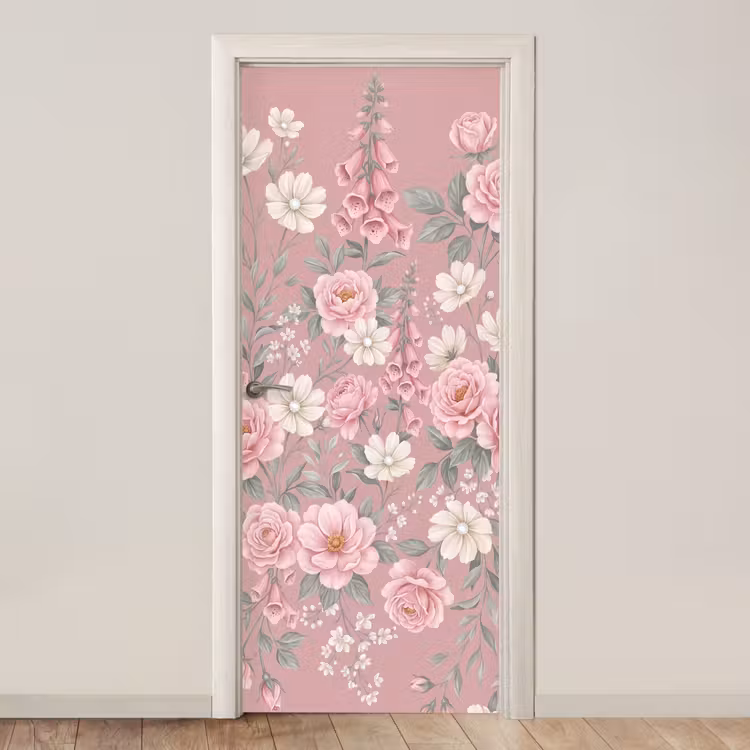 Pioenrozen - Vingerhoedskruid - Pink deurposter klein -3d_beige