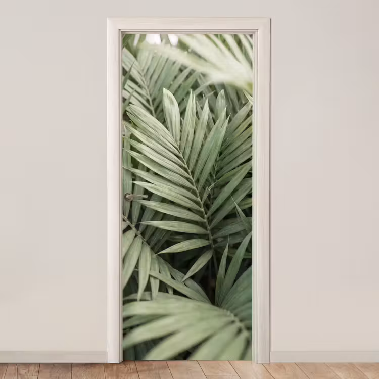 Plant - Palmbladeren - Natuur - Groen deurposter klein -3d_beige