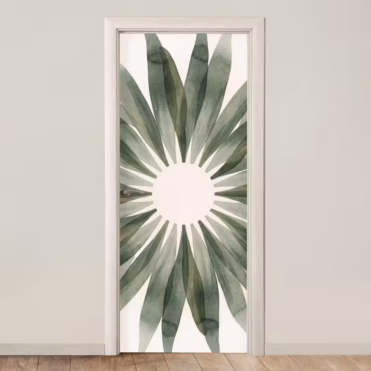 Planten - Abstract - Waterverf - Groen - Natuur deurposter klein -3d_beige