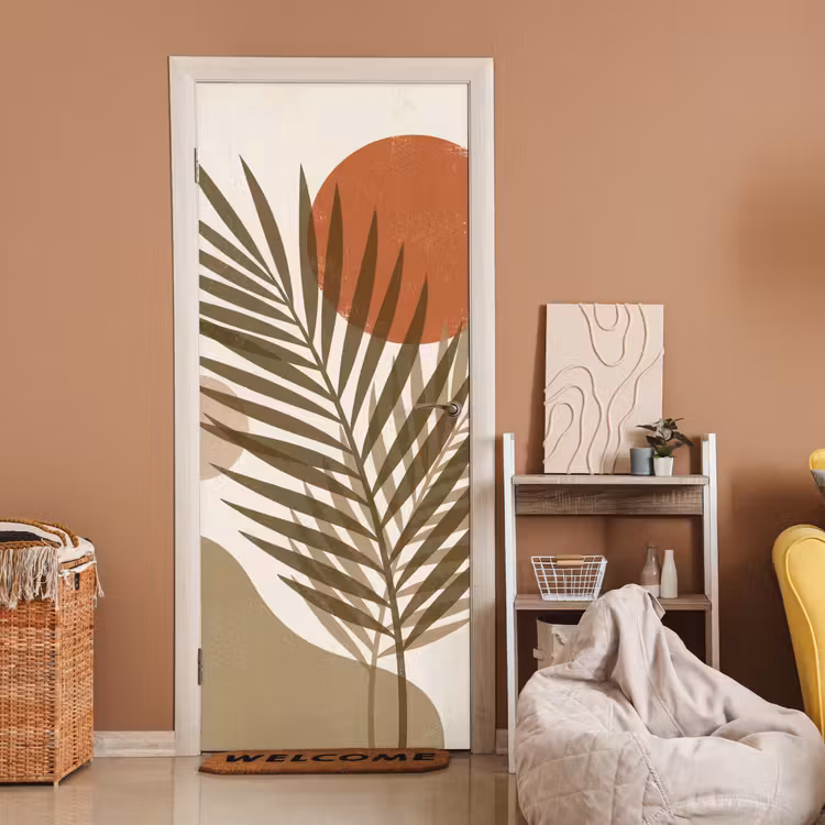 Planten - Bladeren - Abstract - Modern - Beige deurposter klein -sfeer1