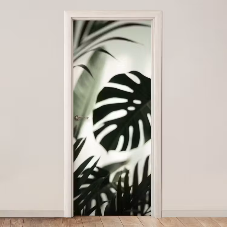 Planten - Bladeren - Natuur - Minimalistisch - Groen deurposter klein -3d_beige
