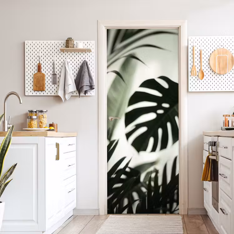 Planten - Bladeren - Natuur - Minimalistisch - Groen deurposter klein -sfeer5