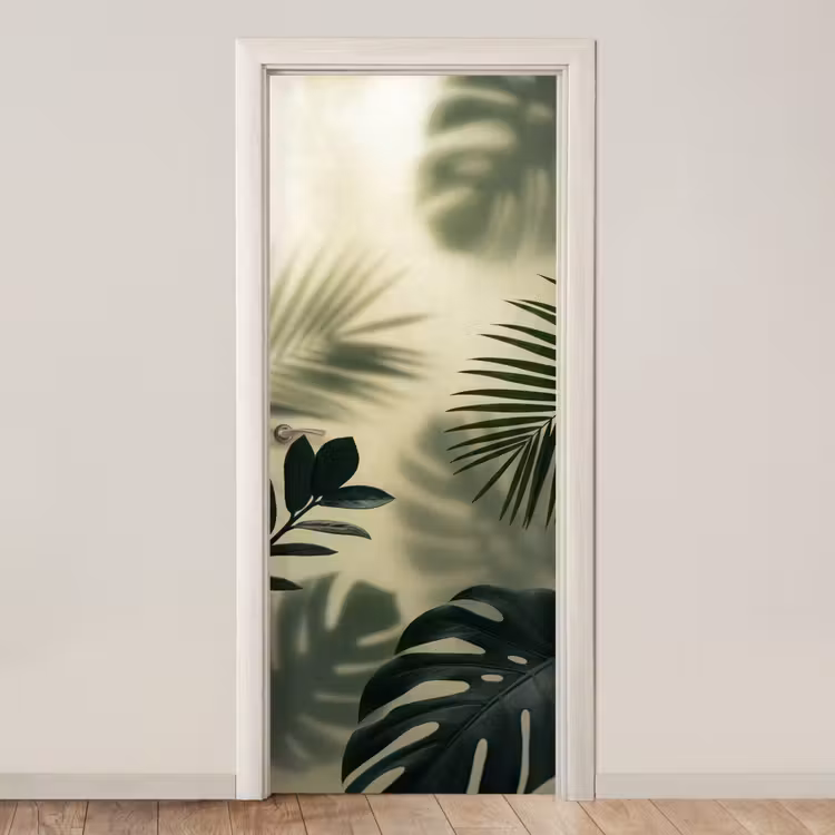 Planten - Bladeren - Schaduwen - Groen - Modern deurposter klein -3d_beige
