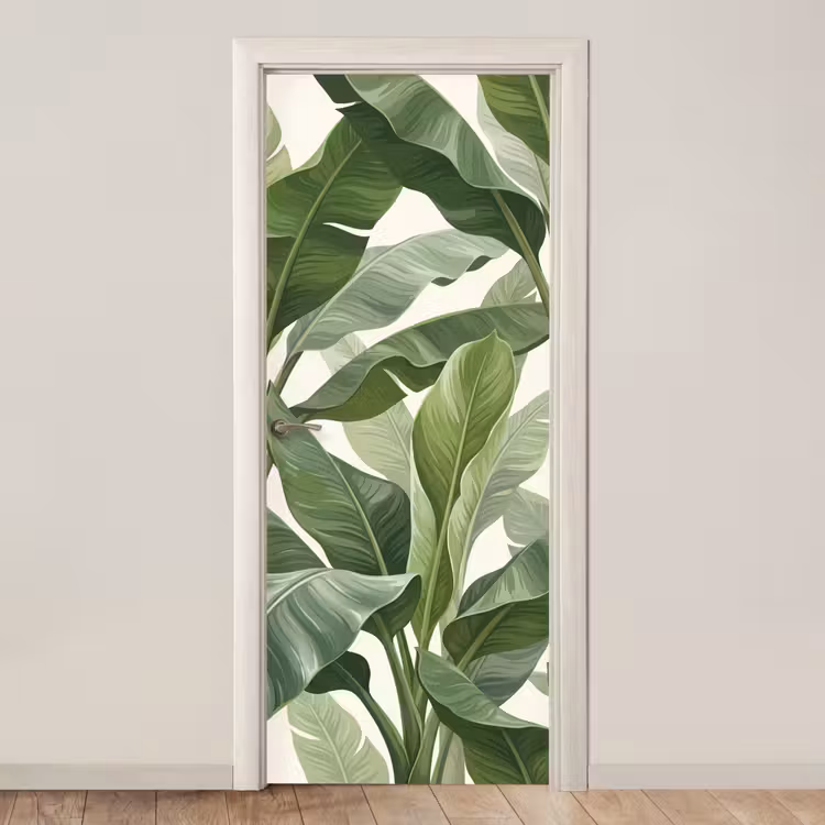 Planten - Bladeren - Tropisch - Groen deurposter klein -3d_beige