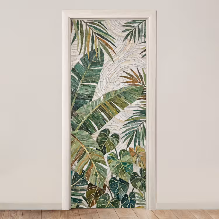 Planten - Tropisch - Mozaïek - Natuur - Groen deurposter klein -3d_beige