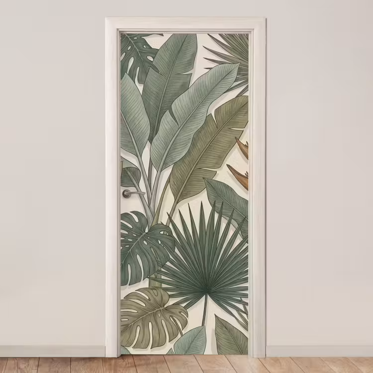 Planten - Tropisch - Natuur - Illustratie - Groen deurposter klein -3d_beige