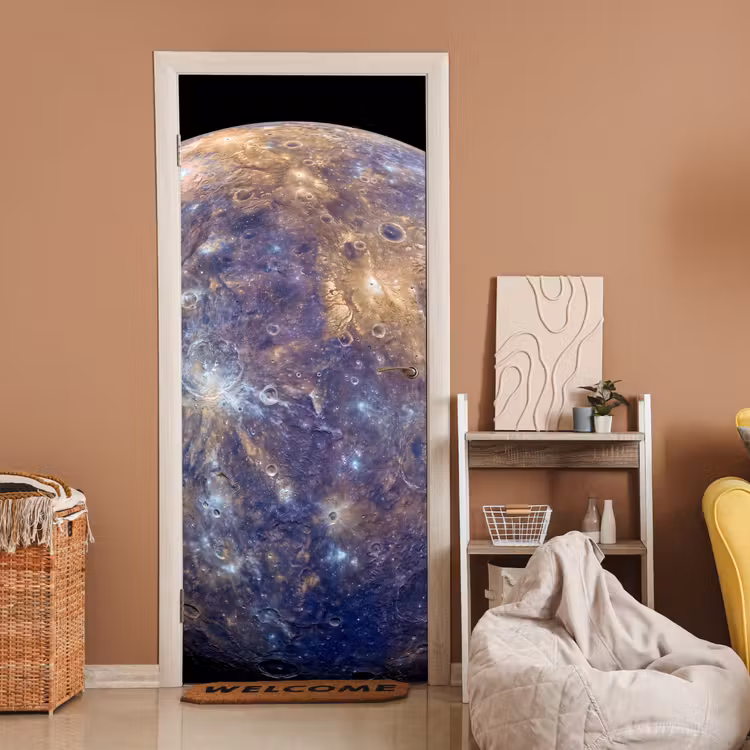 Türtapete - Planet – Krater – Weltraum - Planeet - Kraters - Ruimte deurposter klein
