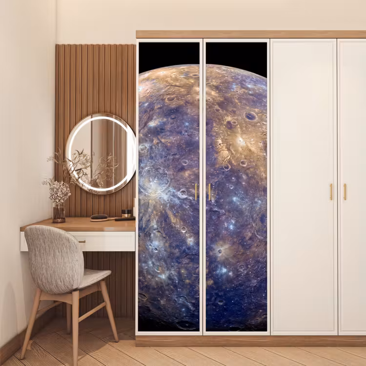 Türtapete - Planet – Krater – Weltraum - Planeet - Kraters - Ruimte deurposter klein