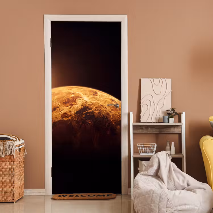 Türtapete - Planet – Weltraum – Orange - Planeet - Ruimte - Oranje deurposter klein