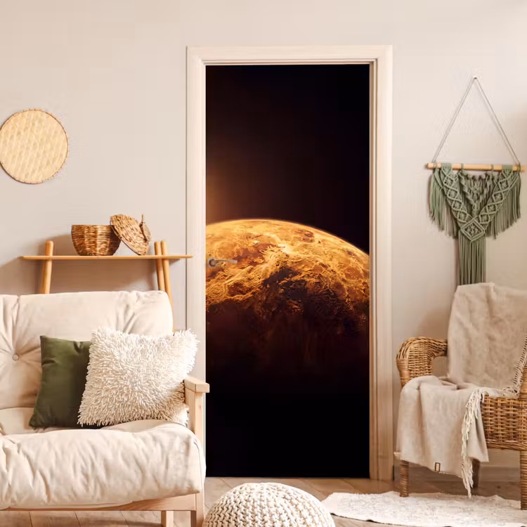 Türtapete - Planet – Weltraum – Orange - Planeet - Ruimte - Oranje deurposter klein