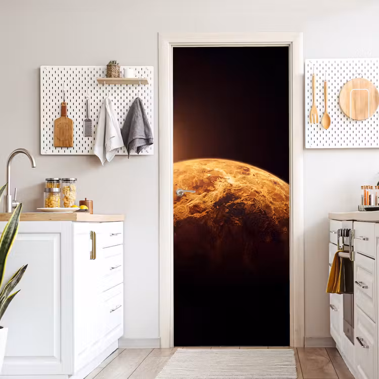 Türtapete - Planet – Weltraum – Orange - Planeet - Ruimte - Oranje deurposter klein