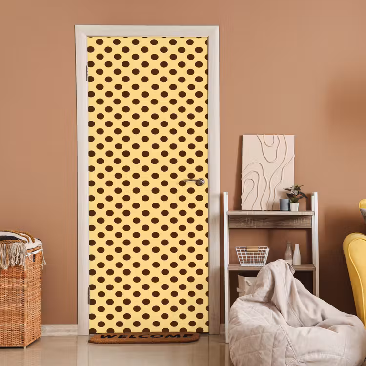 Polka Dot - Stippen - Retro - Geel - Bruin deurposter klein 289 -sfeer1