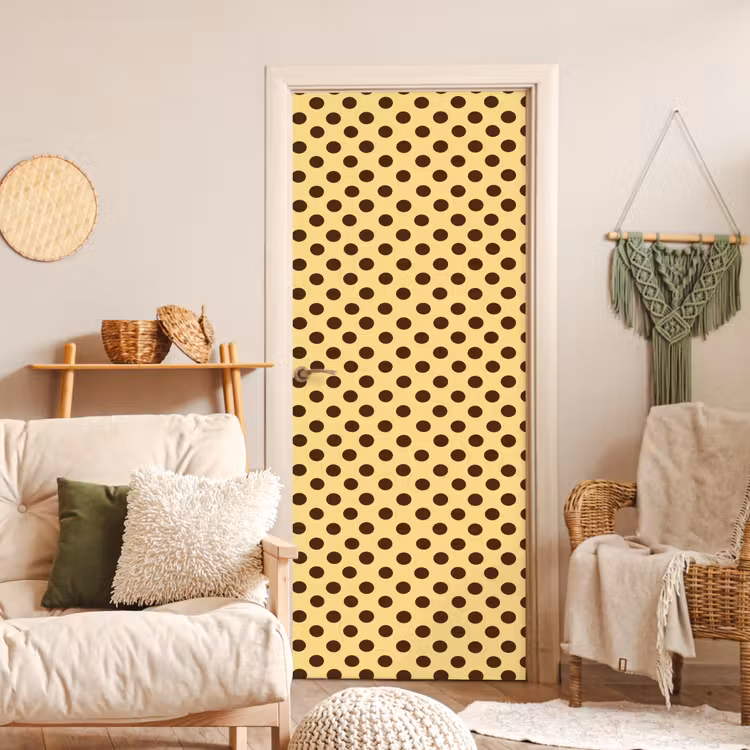 Polka Dot - Stippen - Retro - Geel - Bruin deurposter klein 289 -sfeer2