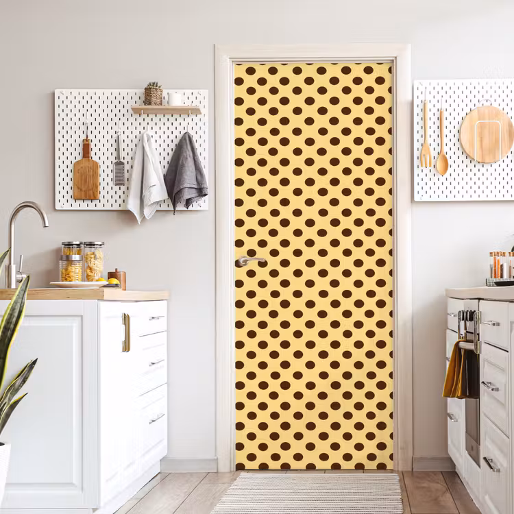 Polka Dot - Stippen - Retro - Geel - Bruin deurposter klein 289 -sfeer5