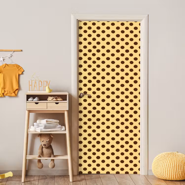 Polka Dot - Stippen - Retro - Geel - Bruin deurposter klein 289 -sfeer4