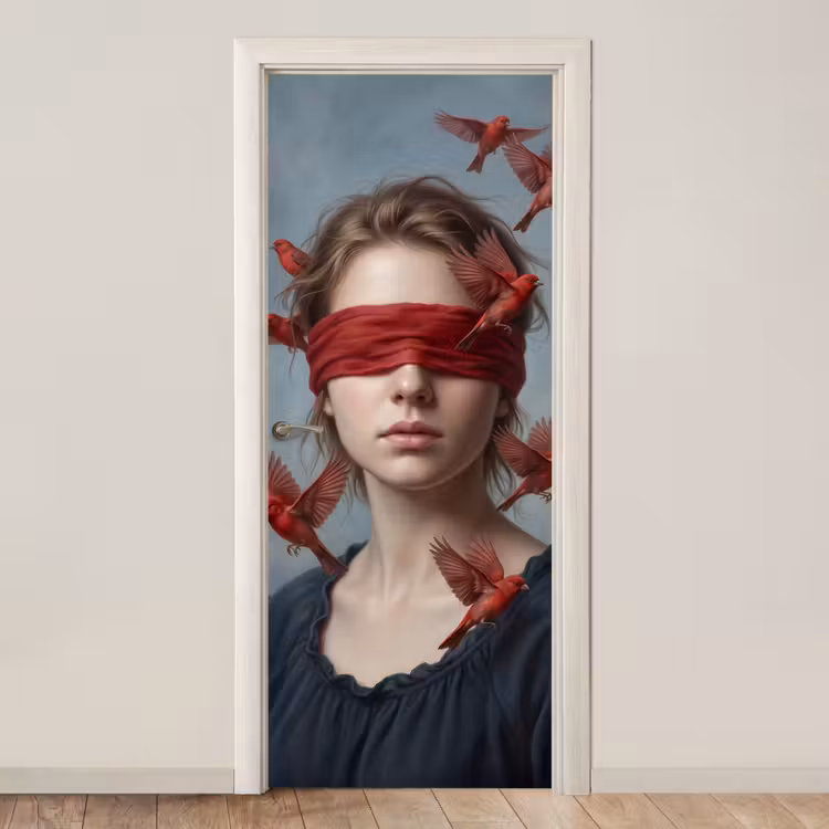 Portret - Krachtig - Rood deurposter klein -3d_beige