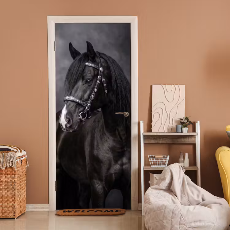 Portret - Paard - Zwart deurposter klein -sfeer1
