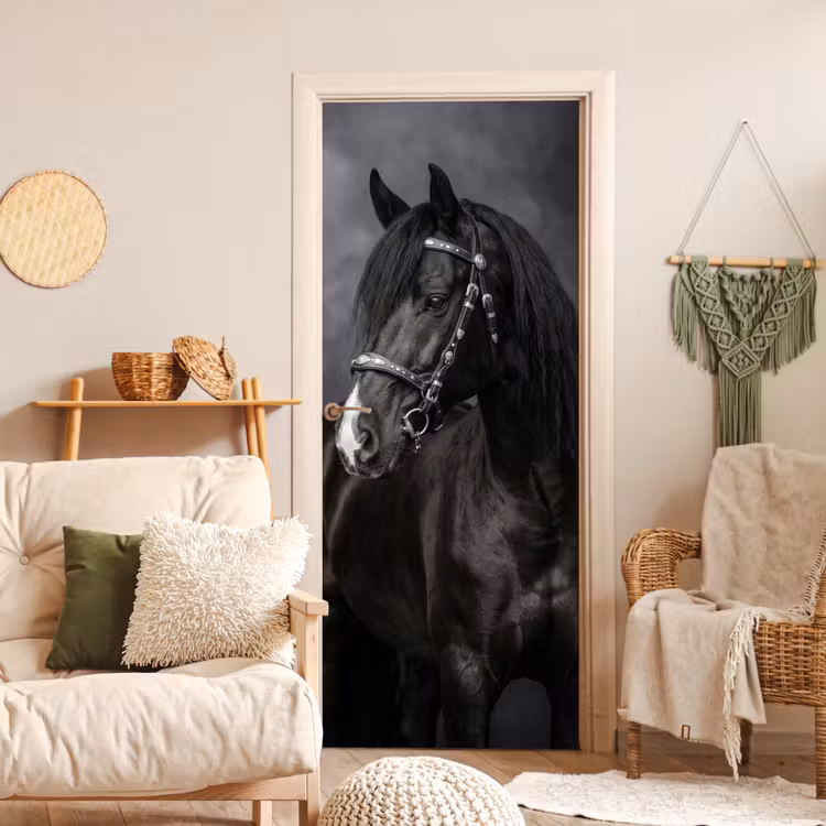 Portret - Paard - Zwart deurposter klein -sfeer2