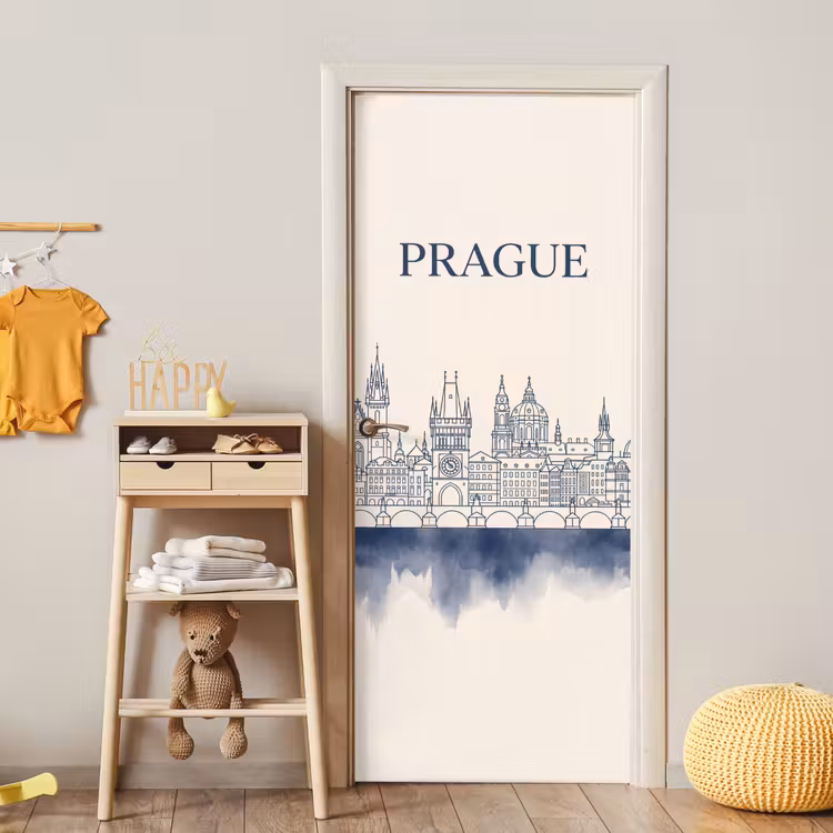 Praag - Skyline - Architectuur - Blauw deurposter klein -sfeer4