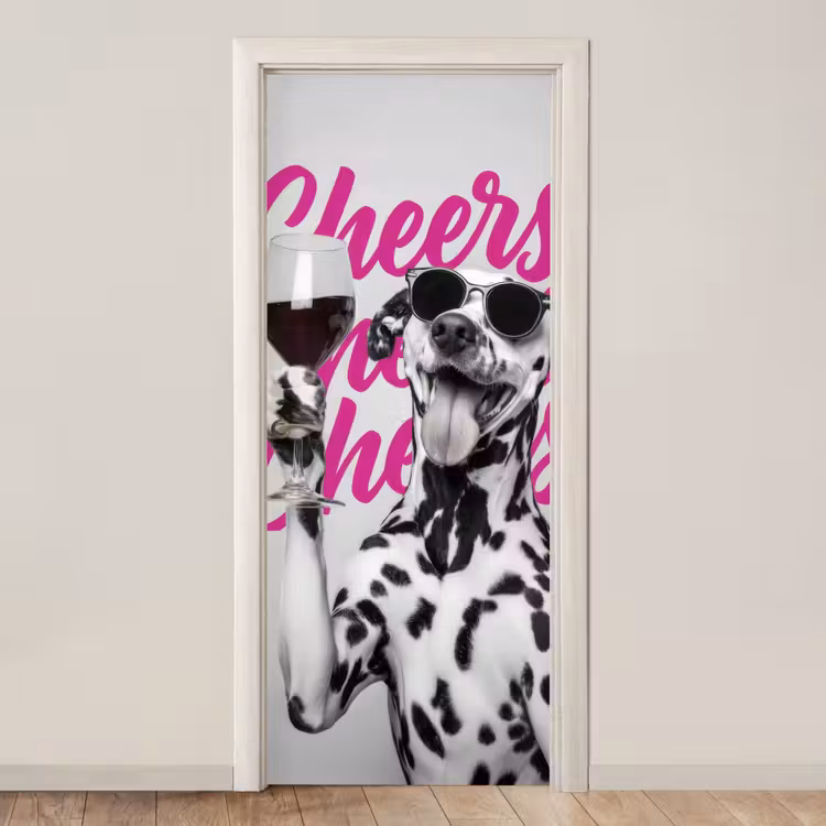 Cheers - Hond - Roze - Wijn deurposter klein -3d_beige