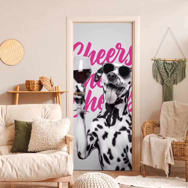 Cheers - Hond - Roze - Wijn deurposter klein -sfeer2